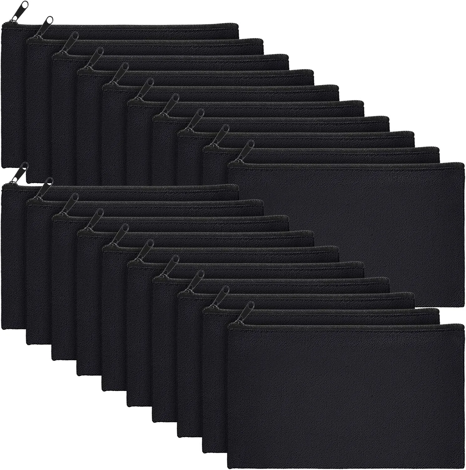 Frienda 50 Pack Canvas Zipper pencil Pouch Bulk Blank DIY Craft Bag canvas makeup Pouch Multipurpose Toiletry Tote Bag for Makeup Travel Cosmetic Stationary Storage(Black)