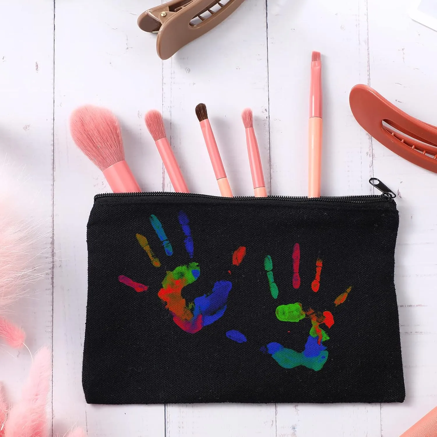 Frienda 50 Pack Canvas Zipper pencil Pouch Bulk Blank DIY Craft Bag canvas makeup Pouch Multipurpose Toiletry Tote Bag for Makeup Travel Cosmetic Stationary Storage(Black)