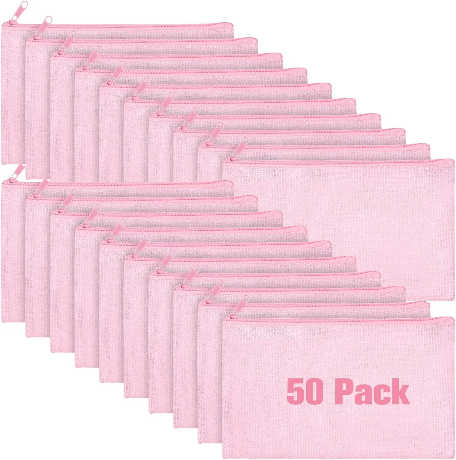 Frienda 50 Pack Canvas Zipper pencil Pouch Bulk Blank DIY Craft Bag canvas makeup Pouch Multipurpose Toiletry Tote Bag for Makeup Travel Cosmetic Stationary Storage(Pink)
