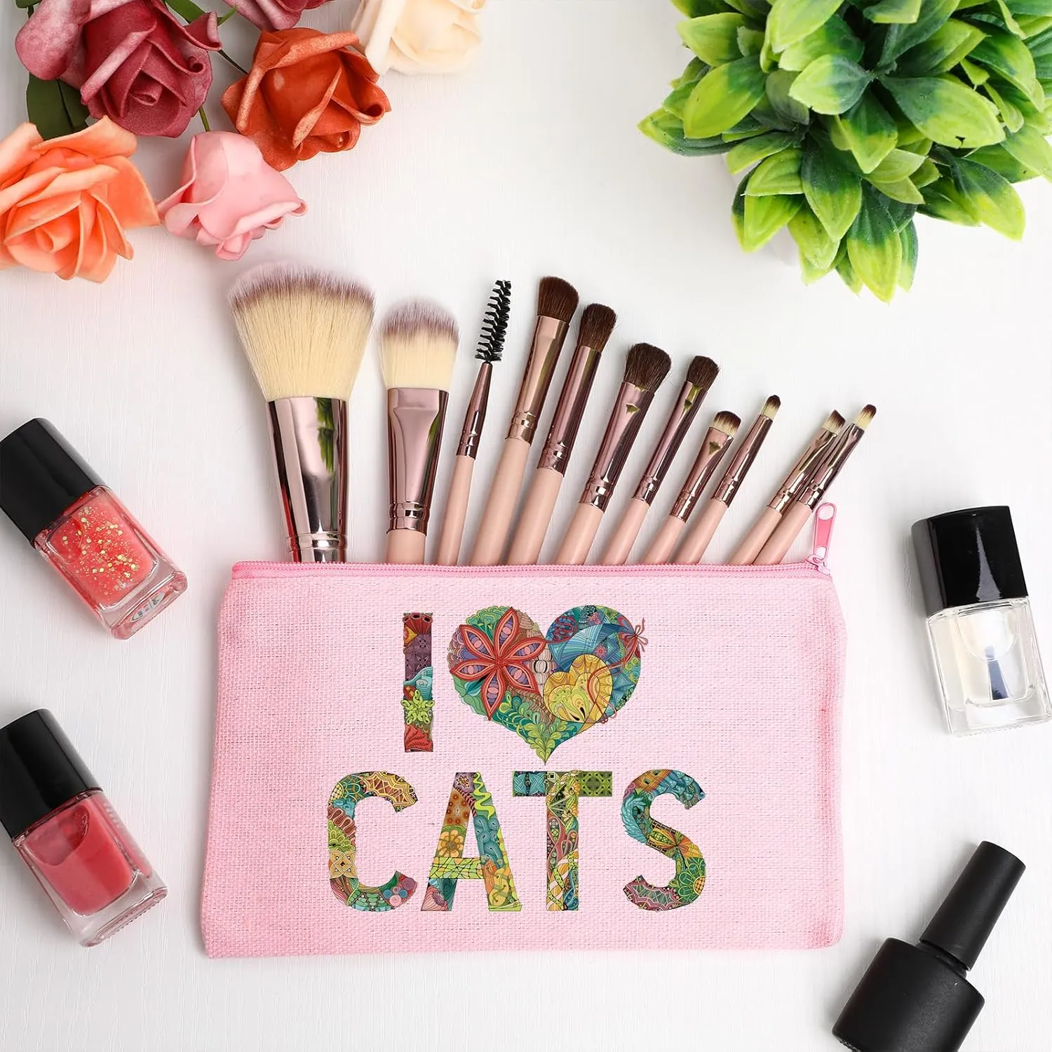 Frienda 50 Pack Canvas Zipper pencil Pouch Bulk Blank DIY Craft Bag canvas makeup Pouch Multipurpose Toiletry Tote Bag for Makeup Travel Cosmetic Stationary Storage(Pink)