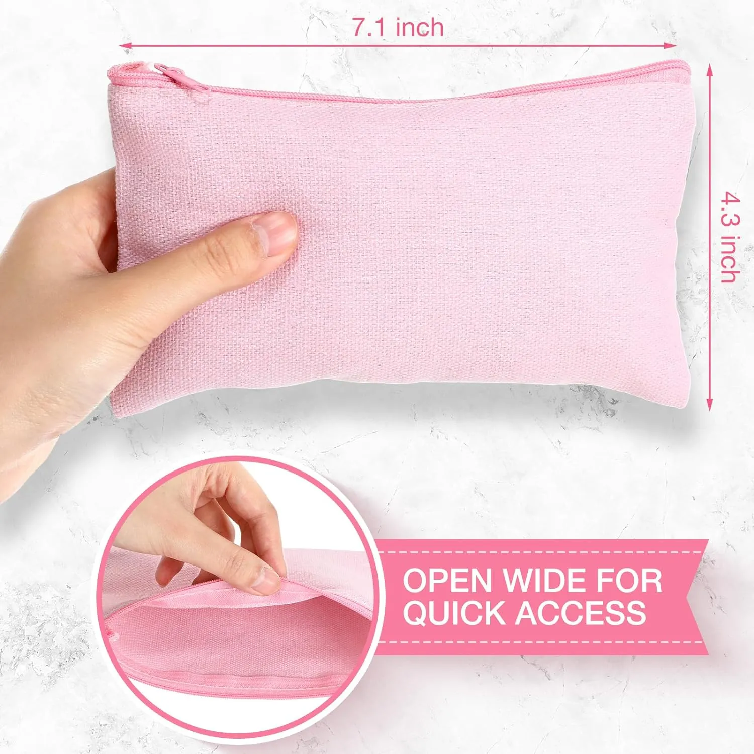 Frienda 50 Pack Canvas Zipper pencil Pouch Bulk Blank DIY Craft Bag canvas makeup Pouch Multipurpose Toiletry Tote Bag for Makeup Travel Cosmetic Stationary Storage(Pink)