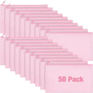 Frienda 50 Pack Canvas Zipper pencil Pouch Bulk Blank DIY Craft Bag canvas makeup Pouch Multipurpose Toiletry Tote Bag for Makeup Travel Cosmetic Stationary Storage(Pink)