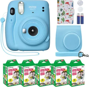 Fujifilm Instax Mini 11 Instant Camera Sky Blue   Custom Case Fuji Film Value Pack (50 Sheets) Flamingo Designer Photo Album for instax Photos