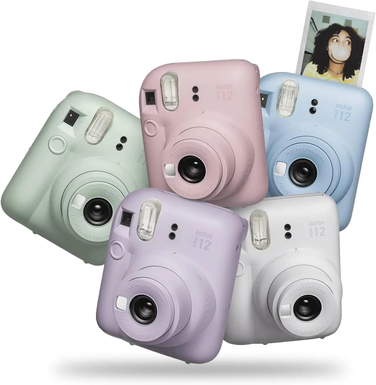Fujifilm Instax Mini 12 Instant Camera   MiniMate Accessory Bundle & Compatible Custom Case   Fuji Instax Film Value Pack (50 Sheets) Flamingo Designer Photo Album (Pastel Blue)