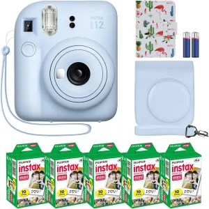 Fujifilm Instax Mini 12 Instant Camera   MiniMate Accessory Bundle & Compatible Custom Case   Fuji Instax Film Value Pack (50 Sheets) Flamingo Designer Photo Album (Pastel Blue)