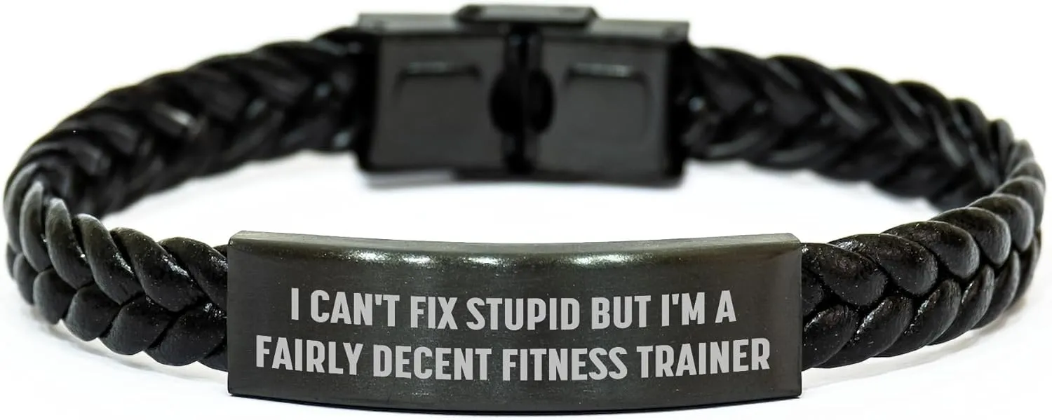 Funny Fitness Trainer Quote Leather Interlaced Bracelet Gifts for Fitness Enthusiasts | Inspirational Sports Motivation Jewelry for Christmas Memorable Presents from Friends to Loved Ones