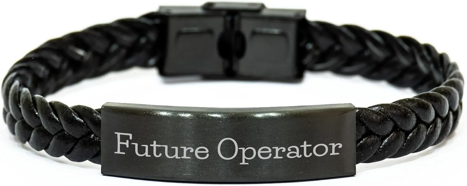Funny Future Operator Graduation Gifts from Family to Operator, Interlaced Leather Operator Gift, Stainless Steel PU Leather, Engraved Durability