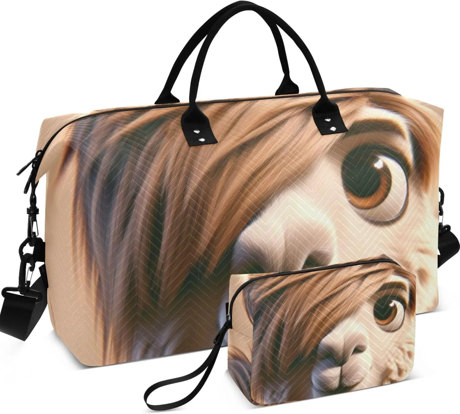 Funny Llama Print Travel Duffle Women Makeup Pouch Set of 2, Floral Animal Women Gym Bags Tote Carry on Duffle