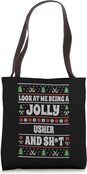 Funny Usher Ugly Christmas Design Xmas Themed Tote Bag