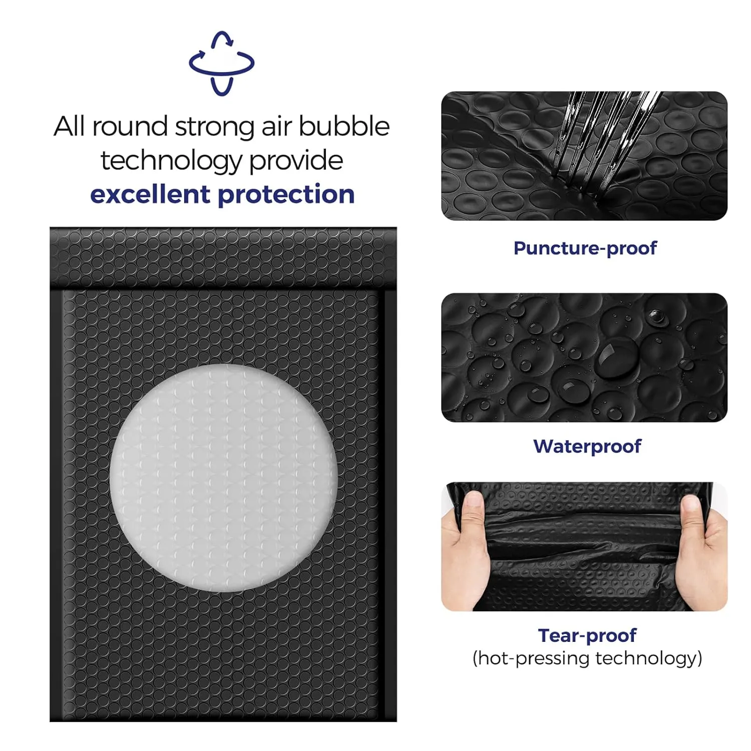 Fuxury Bubble Mailers, 10.5x16 Inch 25 Pack Padded Envelopes Self Seal Adhesive Waterproof, Large Shipping Envelopes, Padded Mailers, Bubble Bags for Mailing, Packaging, Small Business, Black#5