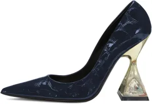 FYS Women Pointed Toe Pumps Glossy Kitten High Heels Rhinestones Alligator Pattern Dress Party Prom Office Shoes Size 4-15 US