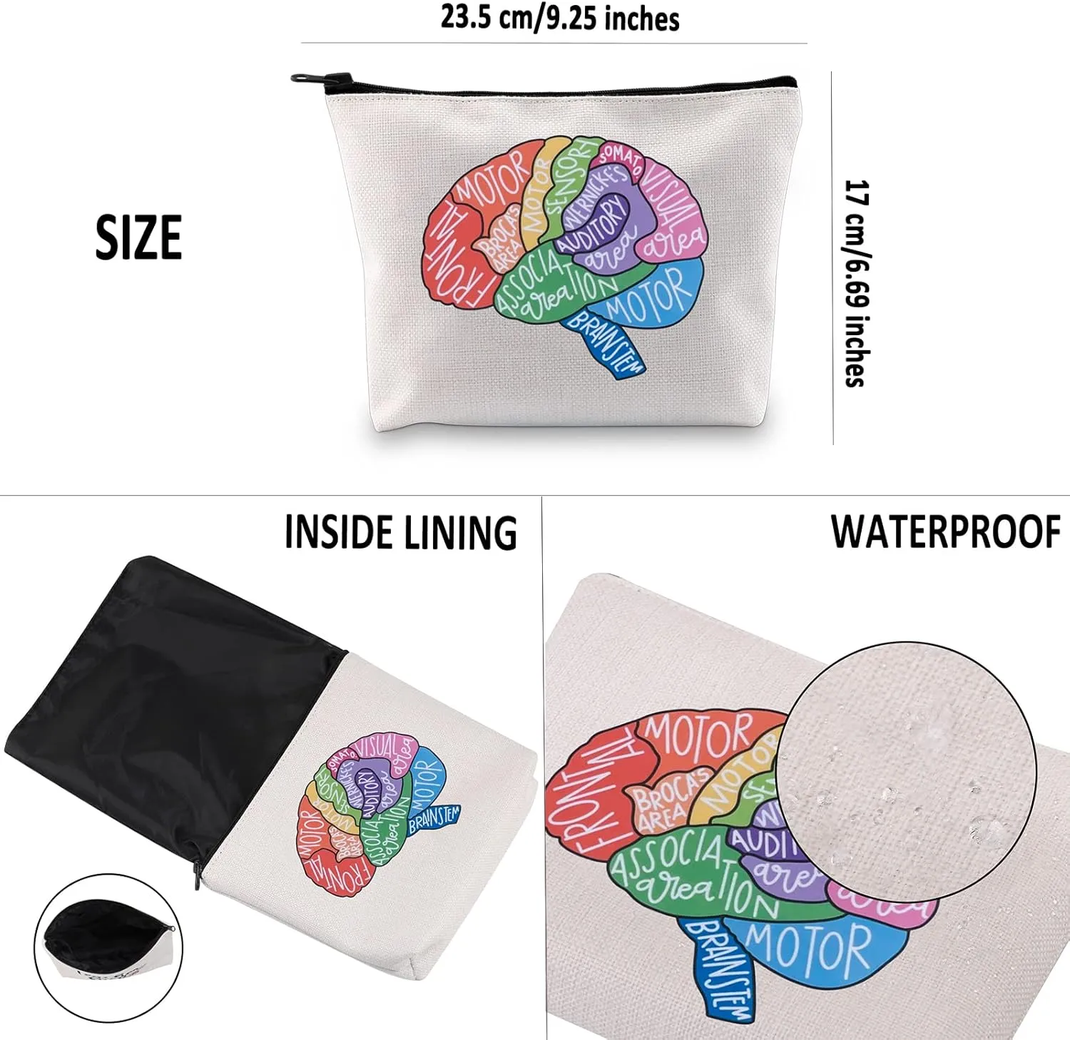 G2TUP Brain Anatomy Gift Neuroscience Cosmetic Bag Neurology Nurse Makeup Bag Nursing S-tudent Anatomical Layout Brain Zipper Travel Bag