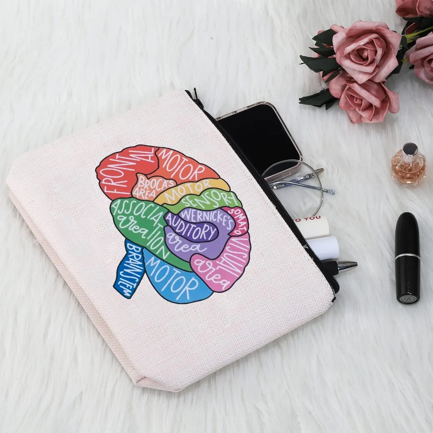 G2TUP Brain Anatomy Gift Neuroscience Cosmetic Bag Neurology Nurse Makeup Bag Nursing S-tudent Anatomical Layout Brain Zipper Travel Bag