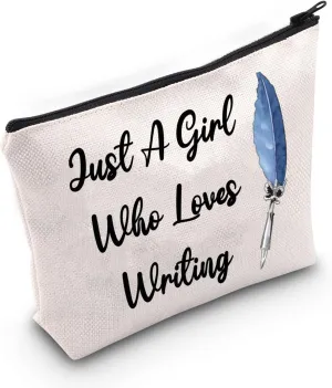 G2TUP Creative Writer Gift Who Loves Writing Makeup Bag Future Author Cosmetic Bag Novelist Gift Write Lover Gift Zipper Travel Bag (Loves Writing White Bag)