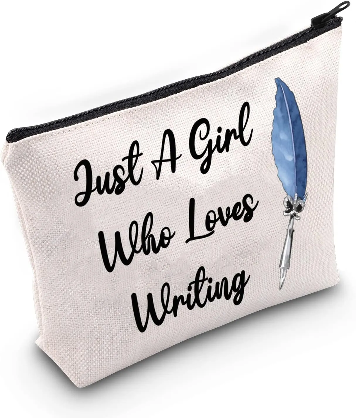 G2TUP Creative Writer Gift Who Loves Writing Makeup Bag Future Author Cosmetic Bag Novelist Gift Write Lover Gift Zipper Travel Bag (Loves Writing White Bag)