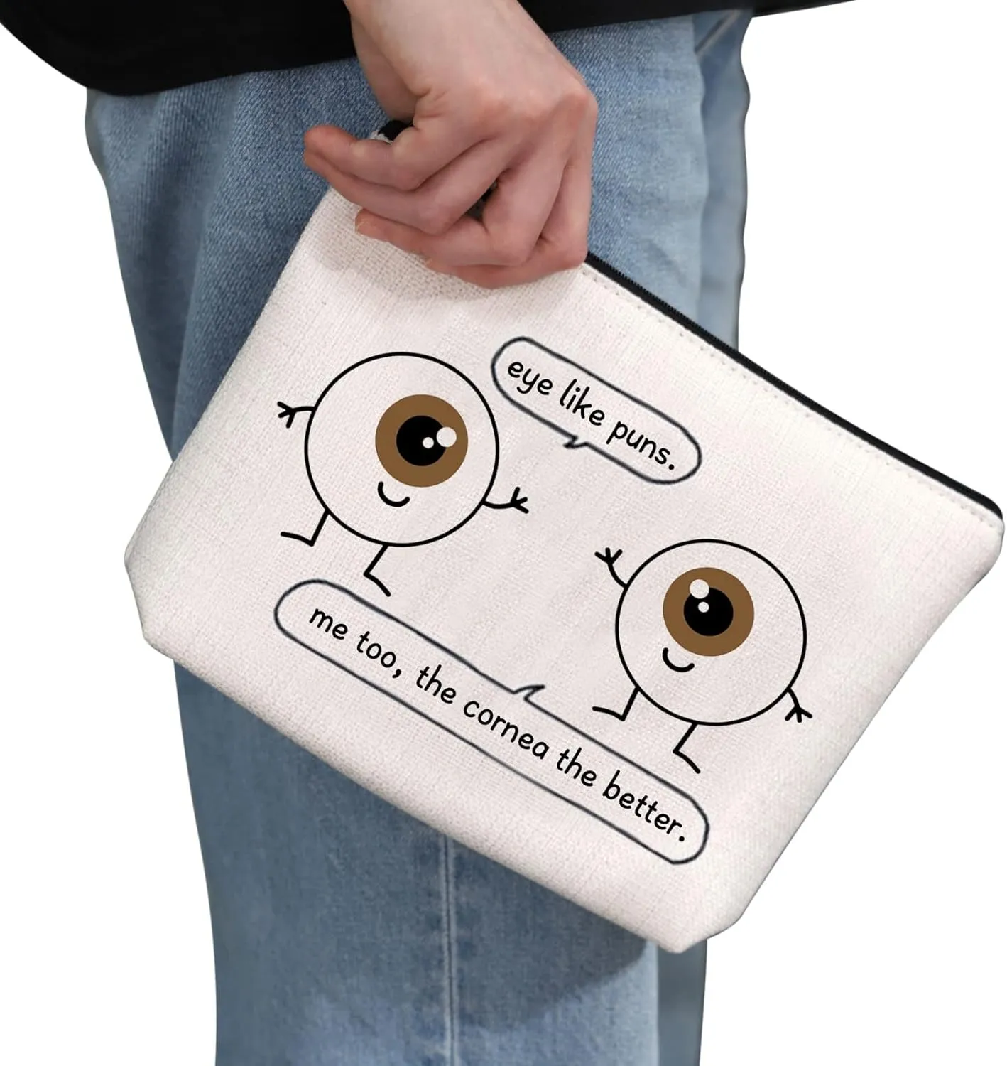 G2TUP Eye Doctor Gift Eye Like Puns Makeup Bag Optometrist Ophthalmologist Cosmetic Bag Optician Gift Optometry Zipper Travel Bag (Eye Like Puns White Bag)