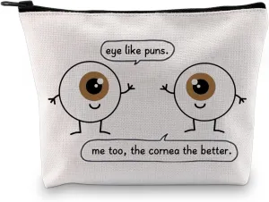 G2TUP Eye Doctor Gift Eye Like Puns Makeup Bag Optometrist Ophthalmologist Cosmetic Bag Optician Gift Optometry Zipper Travel Bag (Eye Like Puns White Bag)