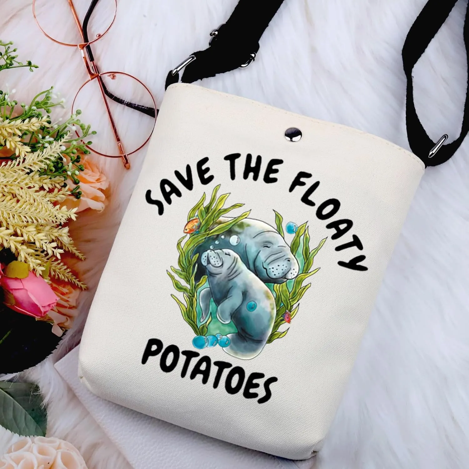 G2TUP Manatee Lover Gift Save The Floaty Potatoes Manatee Makeup Bag Manatee Mom Cosmetic Bag Ocean Animal Lover Gift Sea Cow Travel Bag with Zipper (The Floaty Potatoes -X)