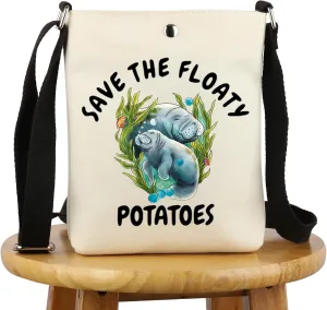 G2TUP Manatee Lover Gift Save The Floaty Potatoes Manatee Makeup Bag Manatee Mom Cosmetic Bag Ocean Animal Lover Gift Sea Cow Travel Bag with Zipper (The Floaty Potatoes -X)