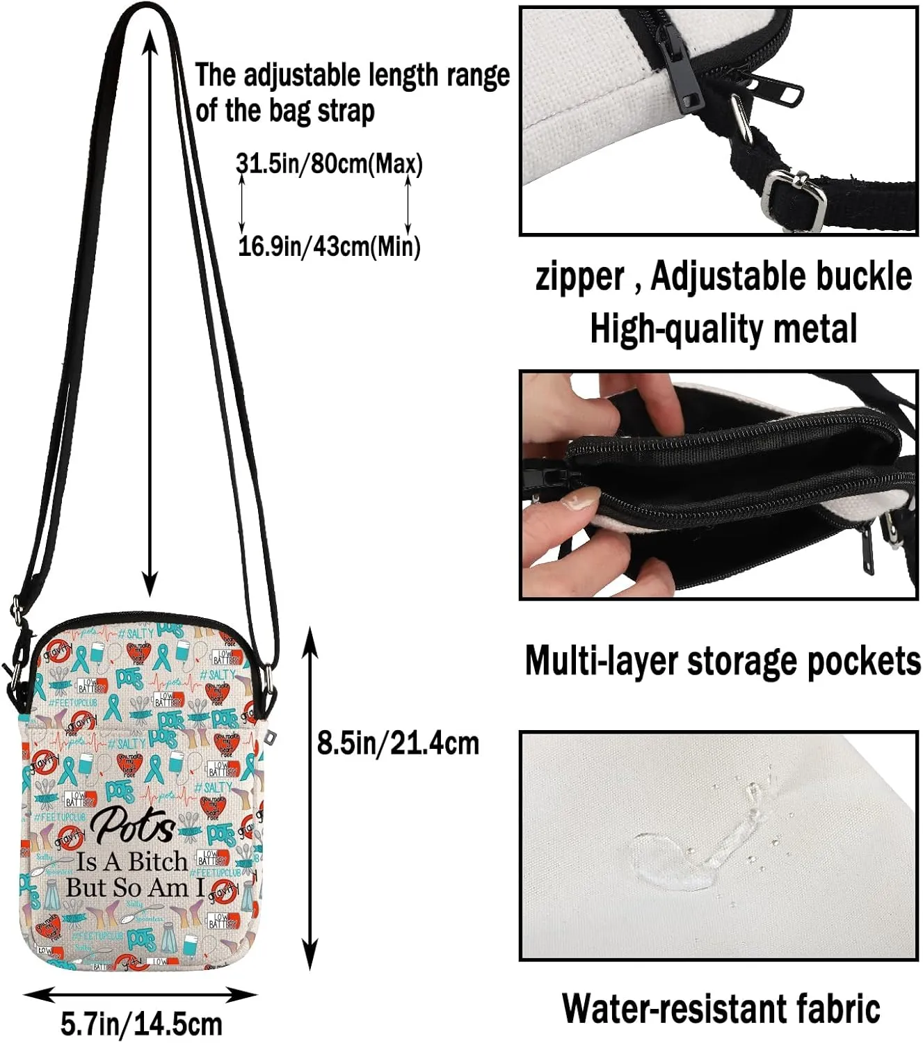 G2TUP POTS Inspired Gift POTS Is A B* Makeup Bag POTS Awareness Cosmetic Bag POTS Syndrome Fighter Gift (POTS Is A B* S)