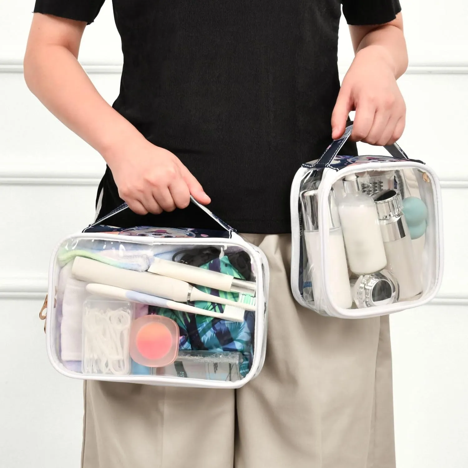 GAIGEO Cute Puppy Astronaut Transparent Travel Transparent Bag, See through Makeup Bag with Zipper, Travel Accessories Bags, 2 Pack