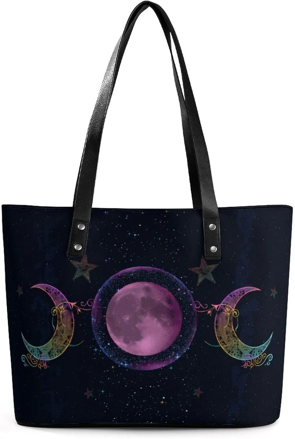 Galaxy The Triple Moon Goddess Wiccan Women Tote Bags Top Handle Satchel Handbags Faux Leather Tassel Shoulder Purse