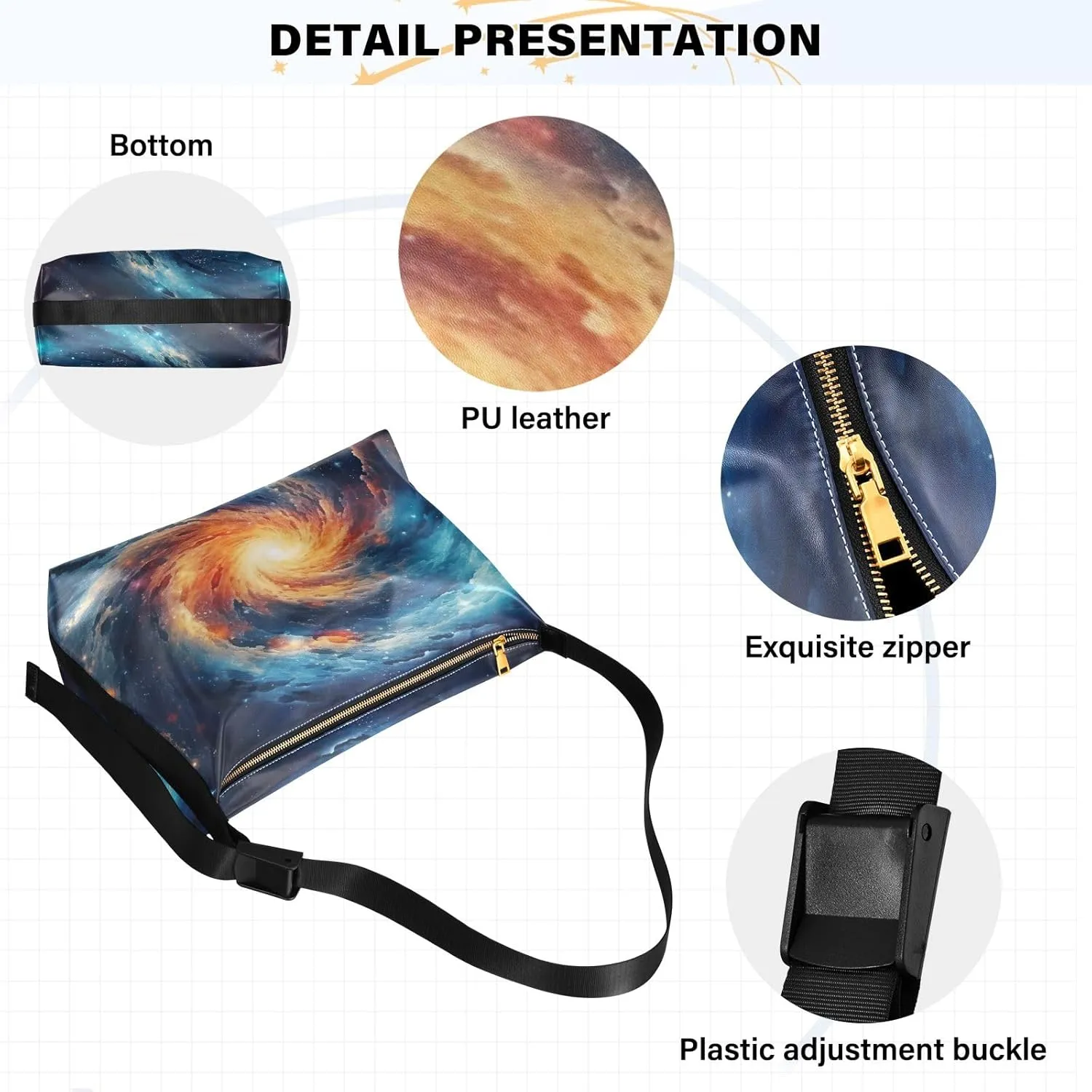 Galaxy with Stars and Black Holes Lightweight Shoulder Hobo Bag, Ladies Leather Crossbody Bags, Leather Shoulder Bag