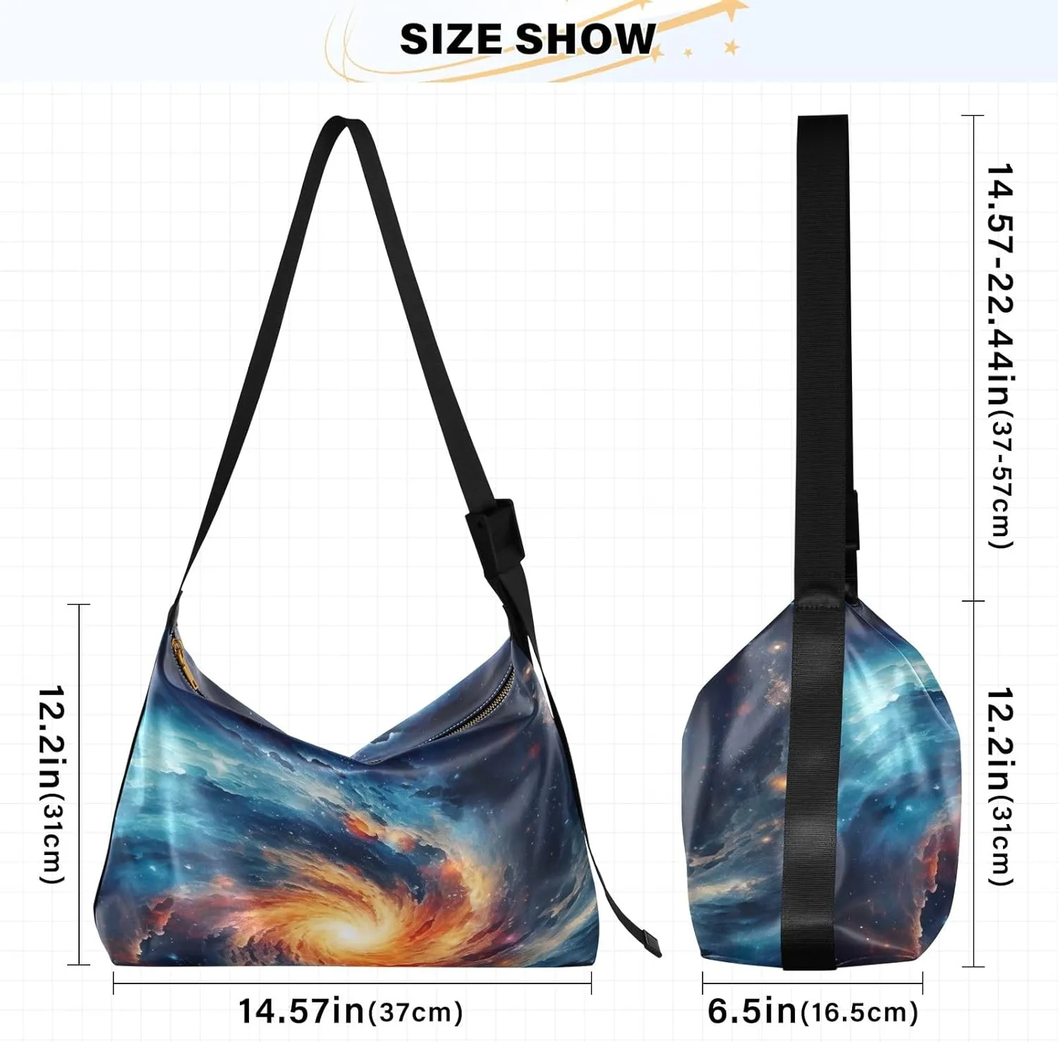 Galaxy with Stars and Black Holes Lightweight Shoulder Hobo Bag, Ladies Leather Crossbody Bags, Leather Shoulder Bag