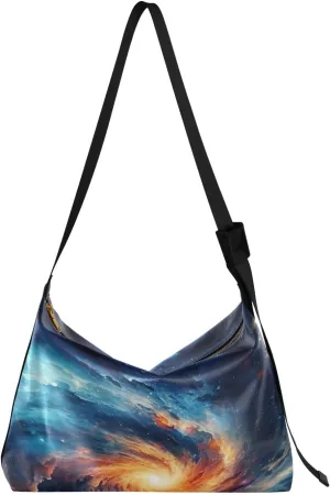 Galaxy with Stars and Black Holes Lightweight Shoulder Hobo Bag, Ladies Leather Crossbody Bags, Leather Shoulder Bag