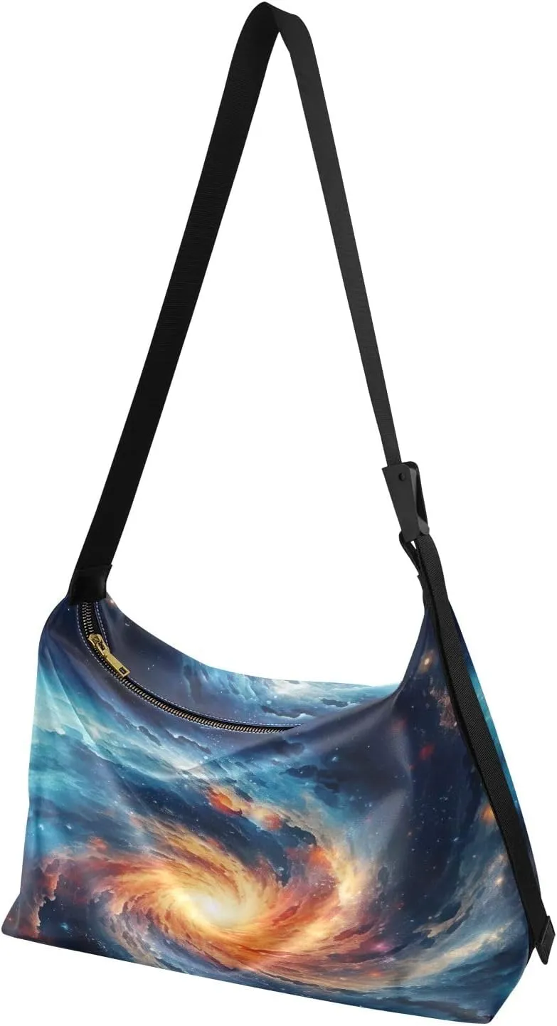 Galaxy with Stars and Black Holes Lightweight Shoulder Hobo Bag, Ladies Leather Crossbody Bags, Leather Shoulder Bag