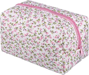 GALPADA Floral Makeup Bag, Quilted Makeup Bag, Large Cosmetic Bag Travel Makeup Pouch, Makeup Brushes Storage Bag for Women