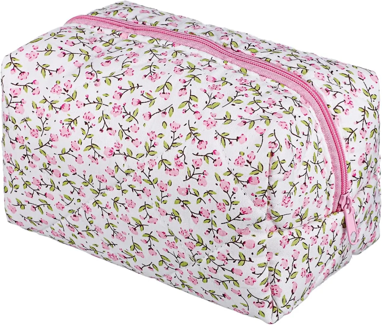 GALPADA Floral Makeup Bag, Quilted Makeup Bag, Large Cosmetic Bag Travel Makeup Pouch, Makeup Brushes Storage Bag for Women