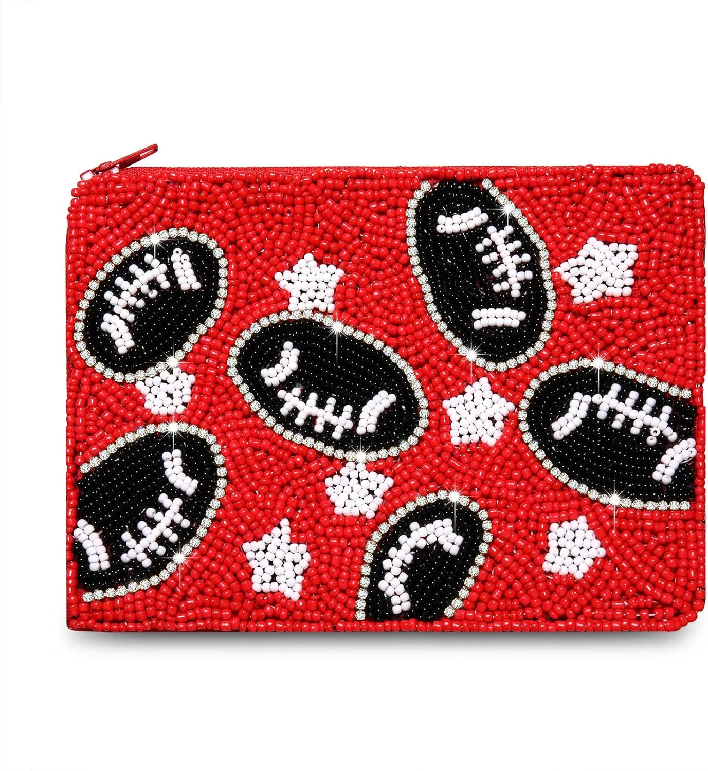 Game Day Coin Purse for Women Beaded Football Coin Pouch Small Sports Change Purse Wallet Game Day Party Favors