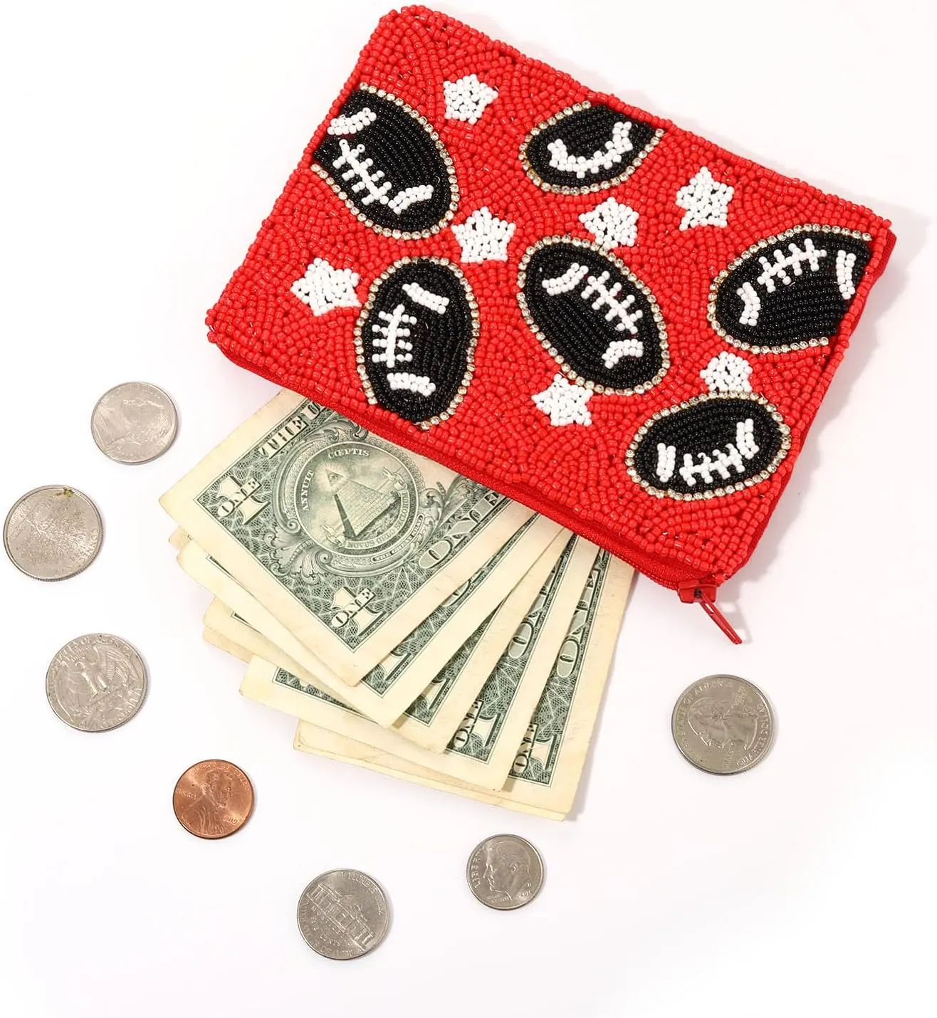 Game Day Coin Purse for Women Beaded Football Coin Pouch Small Sports Change Purse Wallet Game Day Party Favors