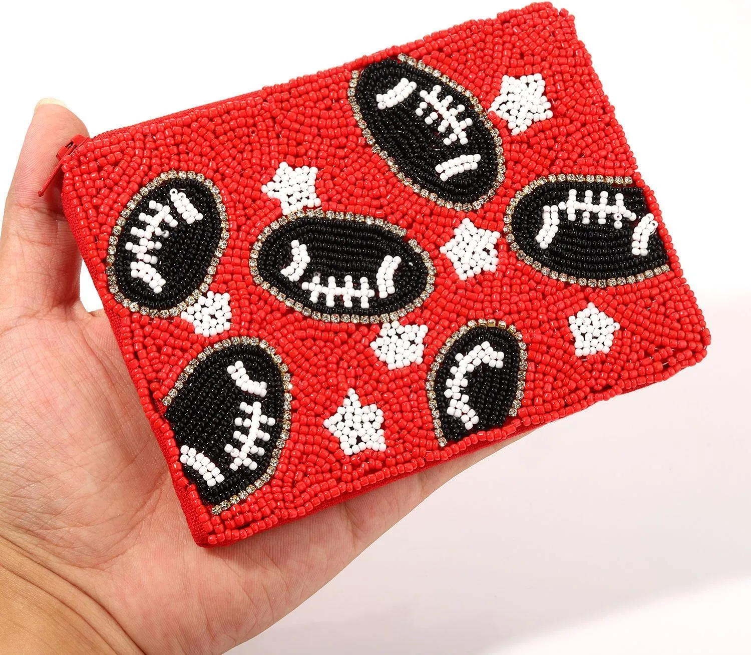 Game Day Coin Purse for Women Beaded Football Coin Pouch Small Sports Change Purse Wallet Game Day Party Favors