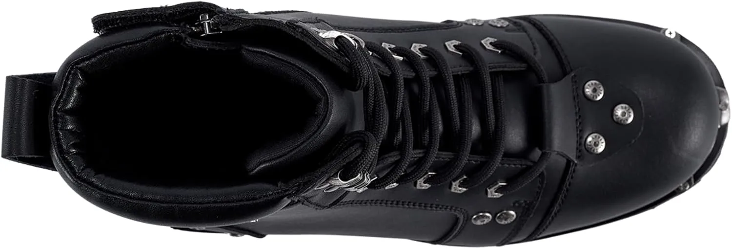GARGOYLE BELLS Men's Motorcycle Boots PU Leather Combat Boots For Men Biker Boots with Lace-Up And Side Zipper