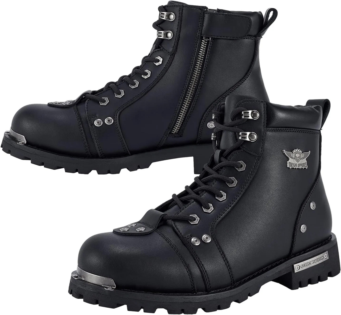 GARGOYLE BELLS Men's Motorcycle Boots PU Leather Combat Boots For Men Biker Boots with Lace-Up And Side Zipper