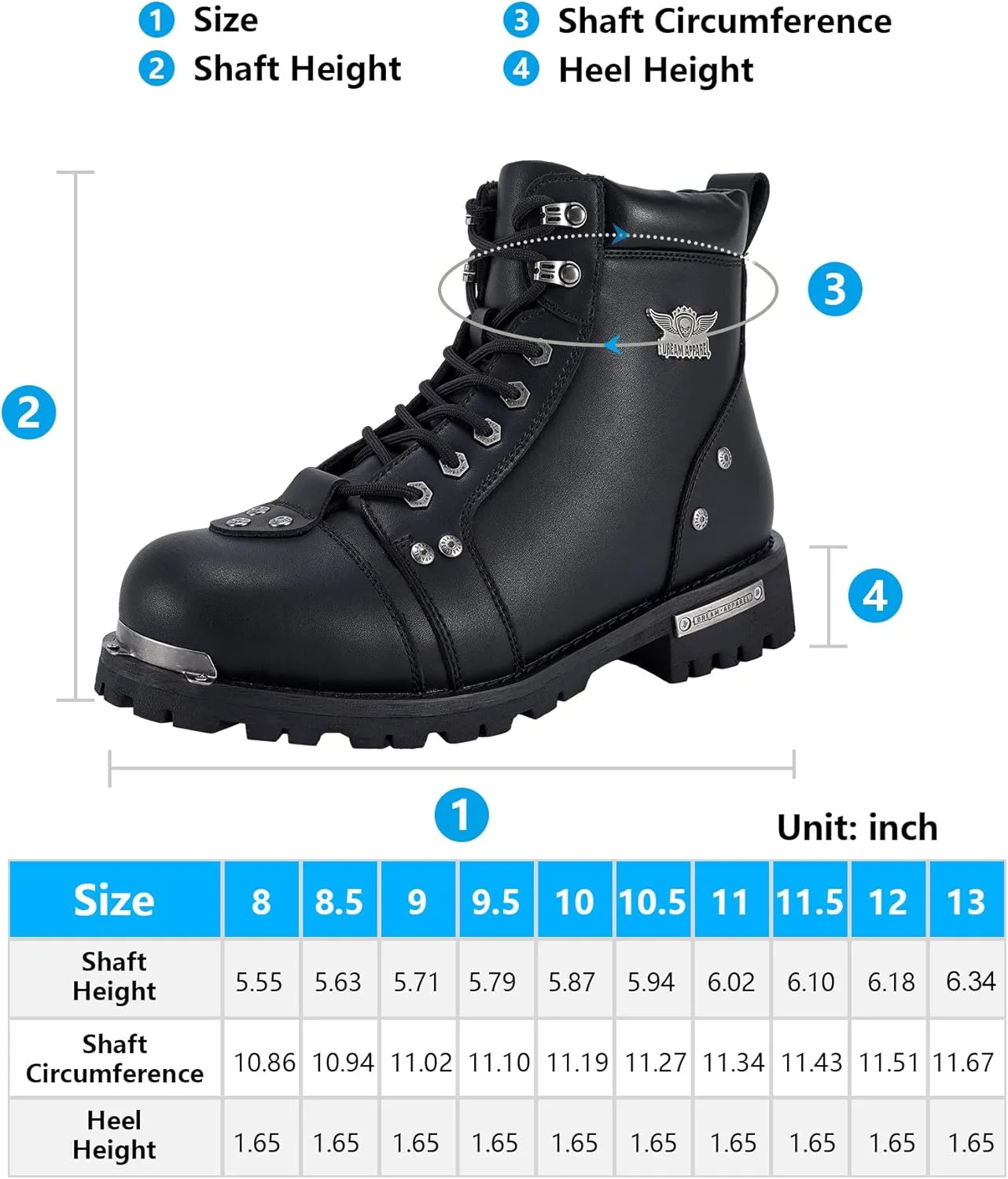 GARGOYLE BELLS Men's Motorcycle Boots PU Leather Combat Boots For Men Biker Boots with Lace-Up And Side Zipper