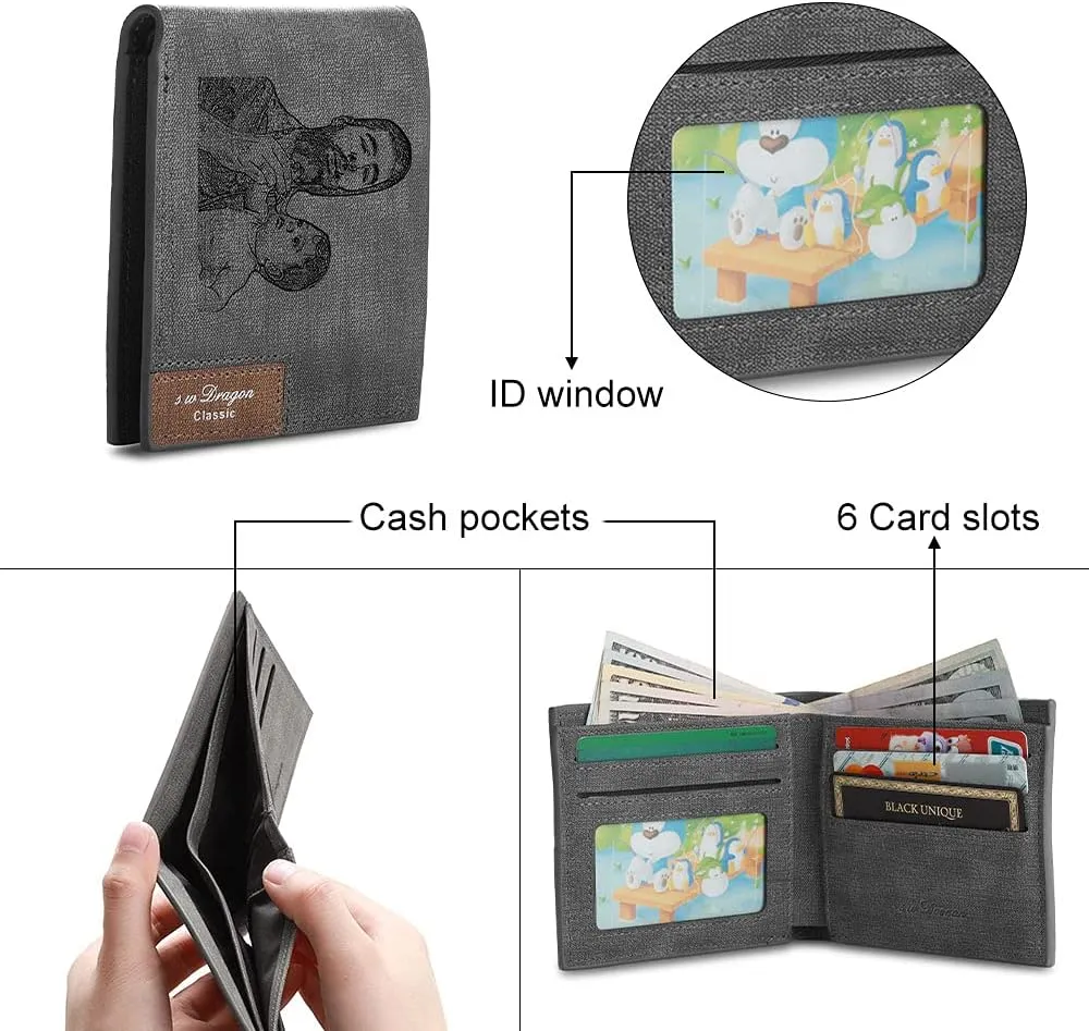 Gemszoo Gifts for Dad Personalized Photo Initial Name Wallet Custom Picture Wallet for Men Husband Grandpa (Grey)