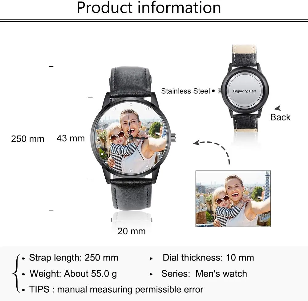 Gemszoo Personalized Picture Watch Custom Photo Watch PU Leather Strap Quartz Watch Gifts for Men Dad