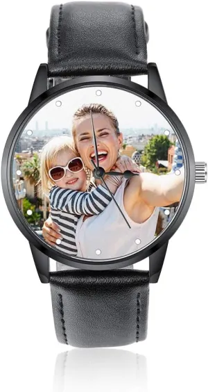 Gemszoo Personalized Picture Watch Custom Photo Watch PU Leather Strap Quartz Watch Gifts for Men Dad
