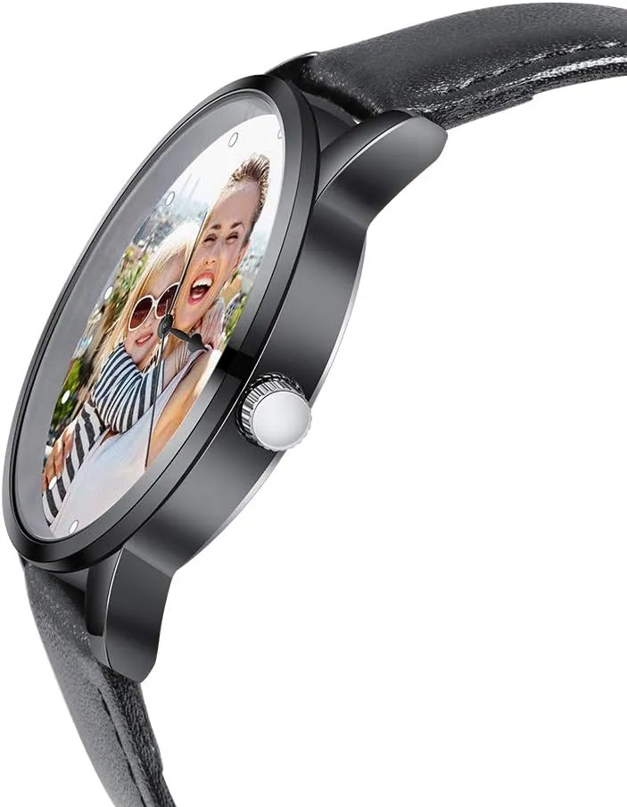 Gemszoo Personalized Picture Watch Custom Photo Watch PU Leather Strap Quartz Watch Gifts for Men Dad