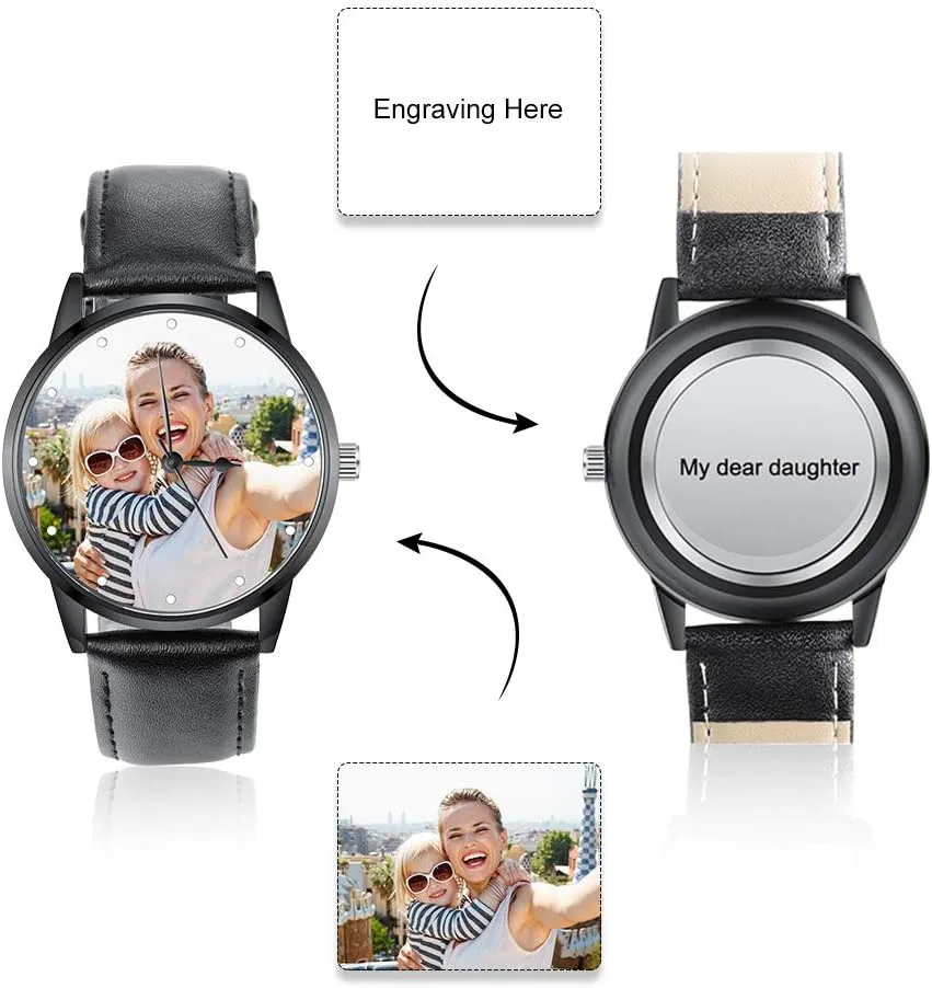 Gemszoo Personalized Picture Watch Custom Photo Watch PU Leather Strap Quartz Watch Gifts for Men Dad
