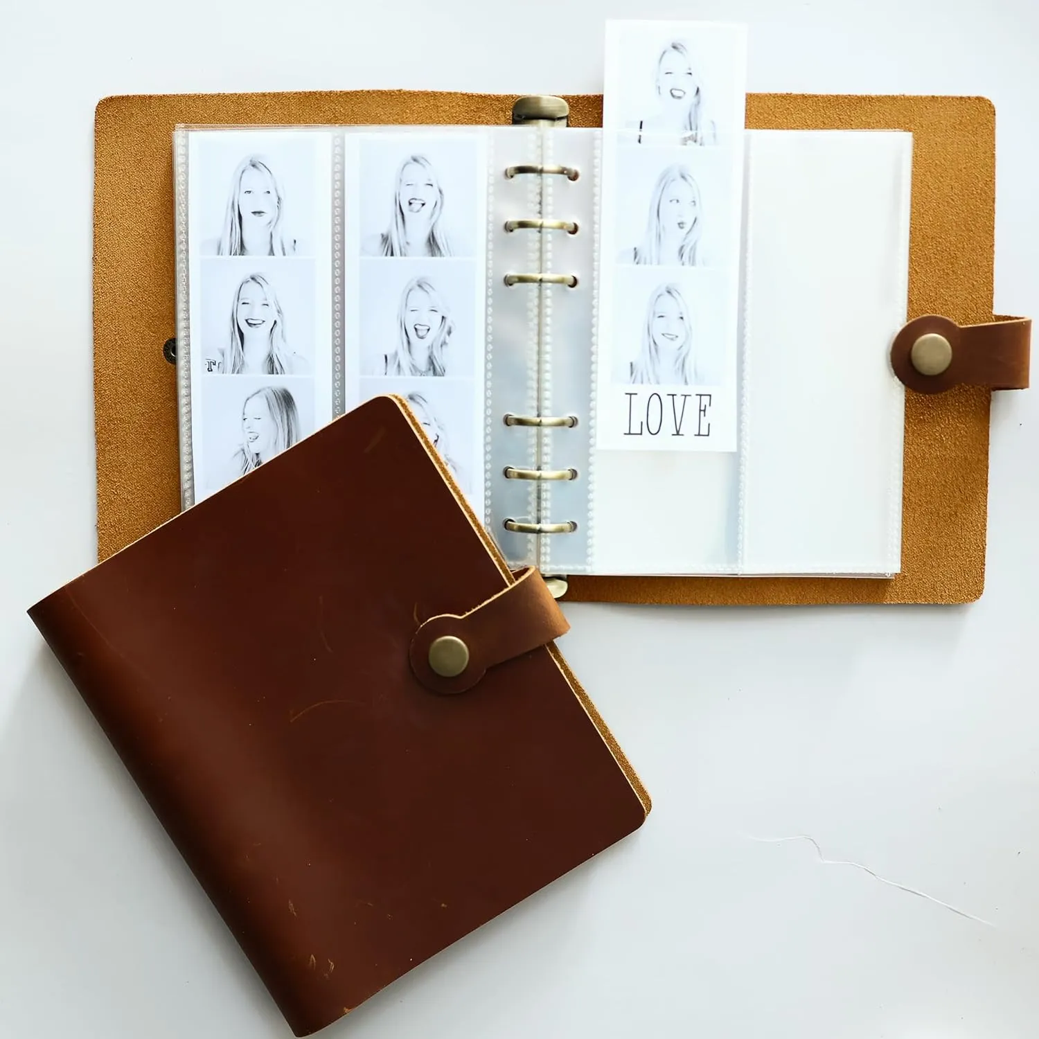 Genuine Cowhide Leather Photo Album For 2X6 Photo Booth Slip In Strips - 6 Ring Refillable Binder - Fits 80 Slide In Photobooth Photo Prints (GENUINE LEATHER, 2X6)
