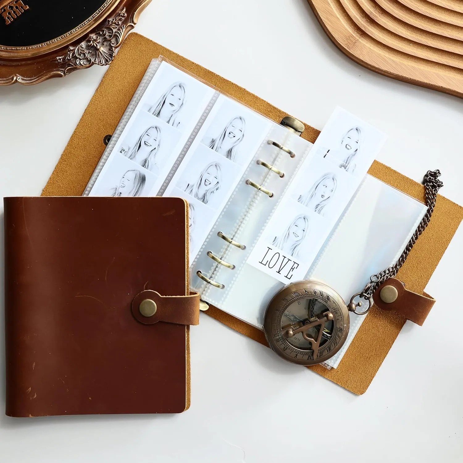 Genuine Cowhide Leather Photo Album For 2X6 Photo Booth Slip In Strips - 6 Ring Refillable Binder - Fits 80 Slide In Photobooth Photo Prints (GENUINE LEATHER, 2X6)