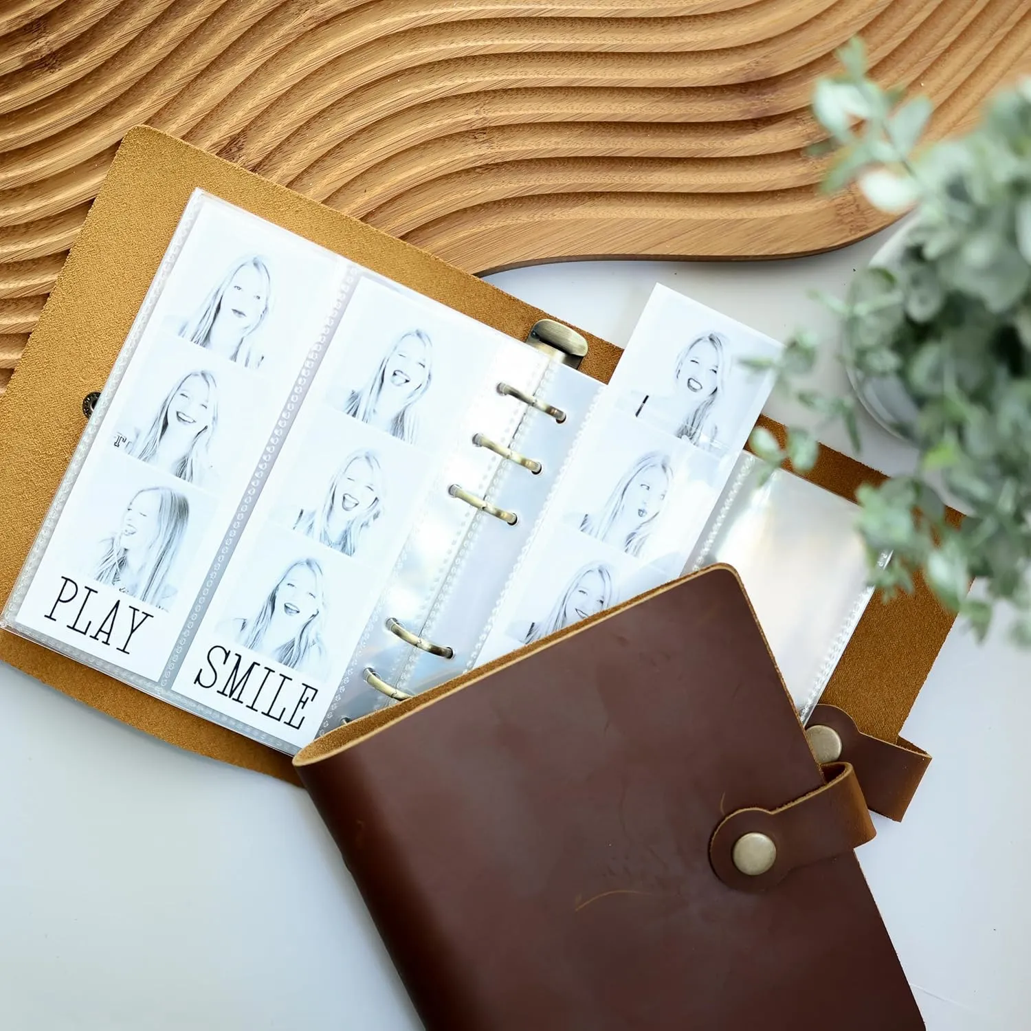 Genuine Cowhide Leather Photo Album For 2X6 Photo Booth Slip In Strips - 6 Ring Refillable Binder - Fits 80 Slide In Photobooth Photo Prints (GENUINE LEATHER, 2X6)