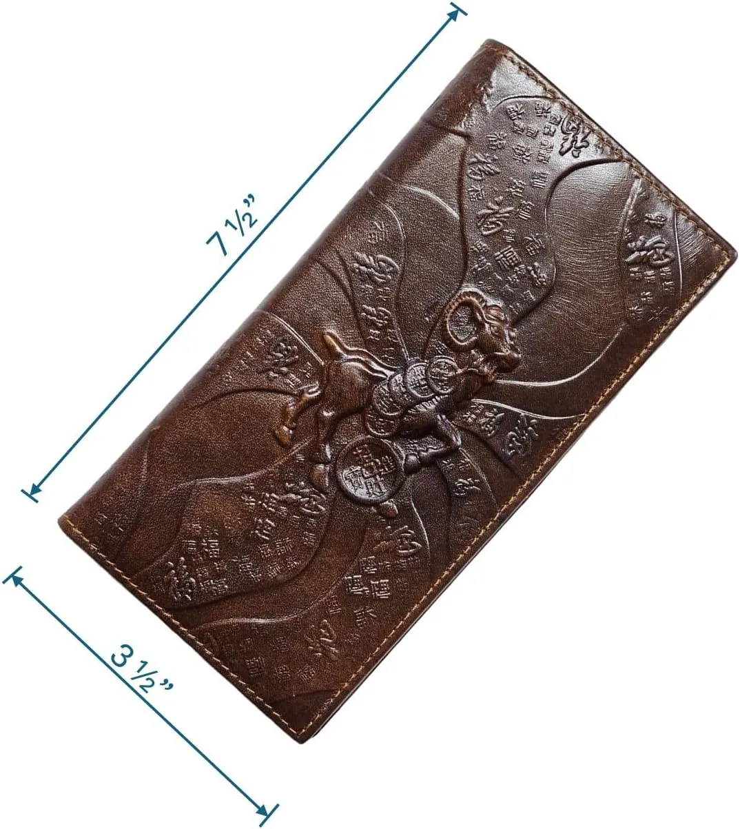 Genuine Leather Bifold Long Wallet for Men, Retro Vintage Embossed Clutch with Zipped Coin purse & Credit card Slots. RFID Blocking. Goat- Brown