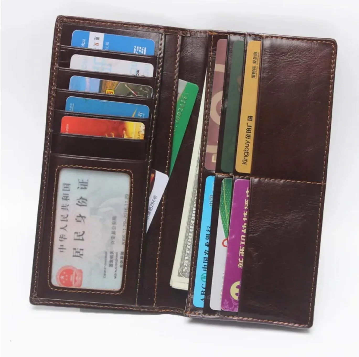 Genuine Leather Bifold Long Wallet for Men, Retro Vintage Embossed Clutch with Zipped Coin purse & Credit card Slots. RFID Blocking. Goat- Brown