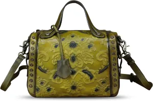 Genuine Leather Purses and Handbags for Women Vintage Embossed Leather Satchel Bags Shoulder Bag Crossbody with Strap