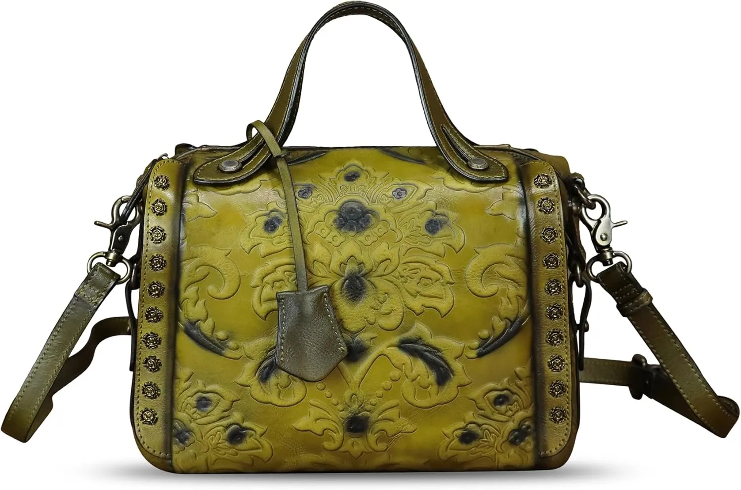 Genuine Leather Purses and Handbags for Women Vintage Embossed Leather Satchel Bags Shoulder Bag Crossbody with Strap